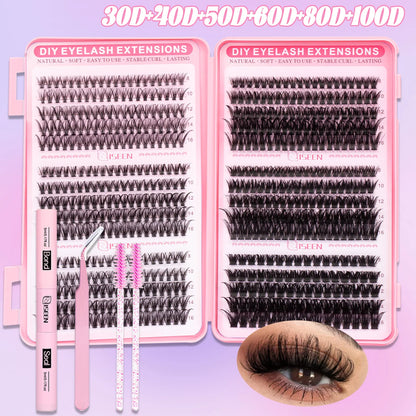 Lash Clusters Kit DIY Lash Extension Kit Large Capacity D Curl with Lash Bond And Seal And Eyelash Tweezers Makeup