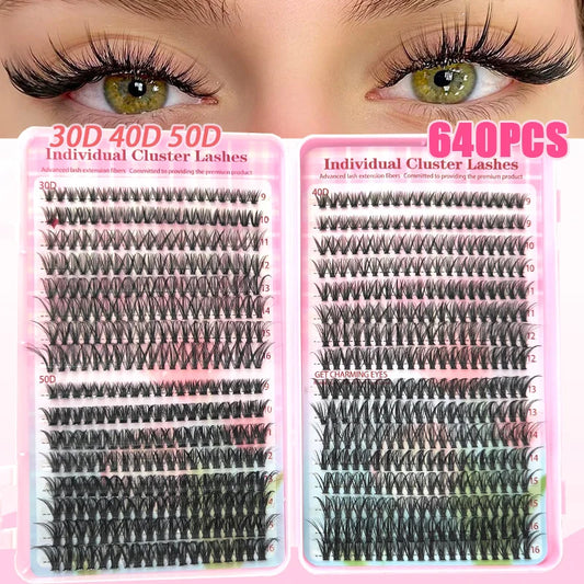 Lash Extension Kit Lash Clusters D Curl Individual Lashes Kit with Applicators D Curl 9-16mm Mixed Length Individual Lashes