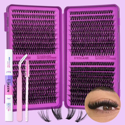 Lash Clusters Kit DIY Lash Extension Kit Large Capacity D Curl with Lash Bond And Seal And Eyelash Tweezers Makeup