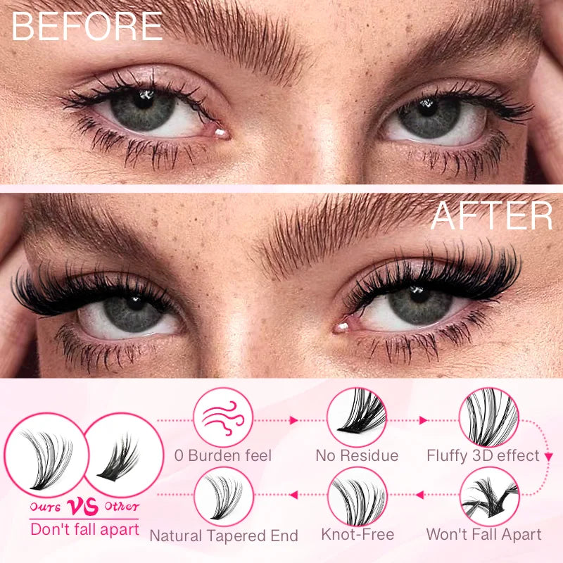 Lash Extension Kit Lash Clusters D Curl Individual Lashes Kit with Applicators D Curl 9-16mm Mixed Length Individual Lashes